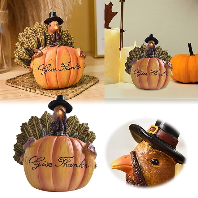 Estatuas de calabazas y pavos para el Día de Acción de Gracias. Figuritas de resina. Adorno. Otoño. Decoración para la mesa del comedor. Halloween. Navidad. Estatuas de resina de calabazas y pavos.