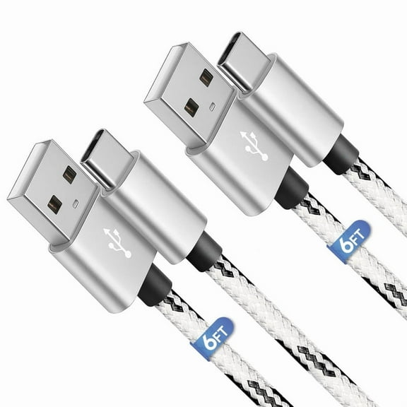 Afflux 2 Pack USB-A to USB-C Fast Charger Braided Type C Cable Compatible with iPhone 17 / 16 / 15 Pro Max Plus Air, Samsung Galaxy S25 S24 S23 Ultra, Google Pixel, iPad Pro, Universal (6ft, White)