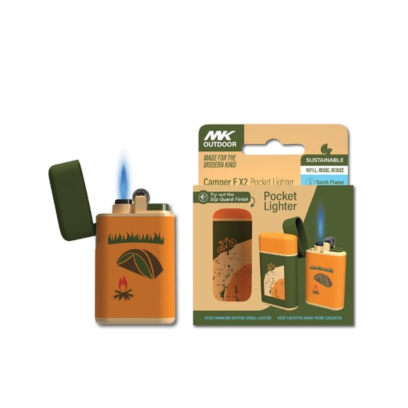 MK Pocket Lighter, Outdoor Series,Refillable Butane, Assorted Designs for Camping & Survival (Camper-B-2Pack)