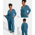 thumbnail image 5 of TIYOMI Women's Plus Size 2 Piece Suits 3X Deep Blue Fall Long Sleeve Sweater Outfits Knitted Sweatersuits Sweater Top & Wide Leg Pants Winter Lounge Sets 3XL 22W 24W, 5 of 7