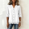 thumbnail image 2 of 3/4 Length Sleeve Womens Tops Button Down V Neck Shirts Tunic Loose Fit Blouses Womens Lightweight Casual Dressy Tops Ladies Fall Outfits, 2 of 6