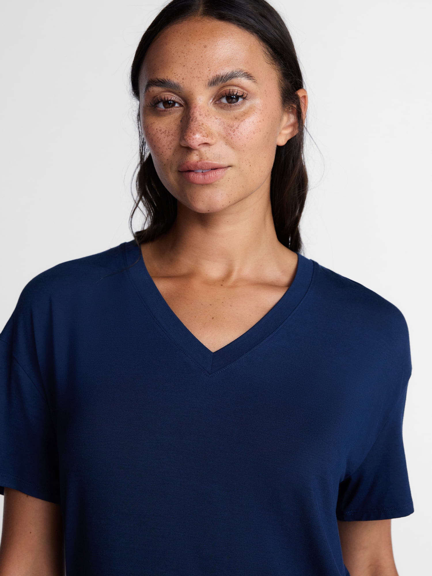 Time and Tru Women's V Neck Tunic Tee with Short Sleeves, Sizes XS-XXXL