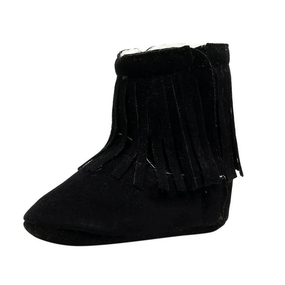 Glisme Baby Boots Tassels First Girls Soft Warm Shoes Baby Shoes Trend Black Boots Size 0-6 Months