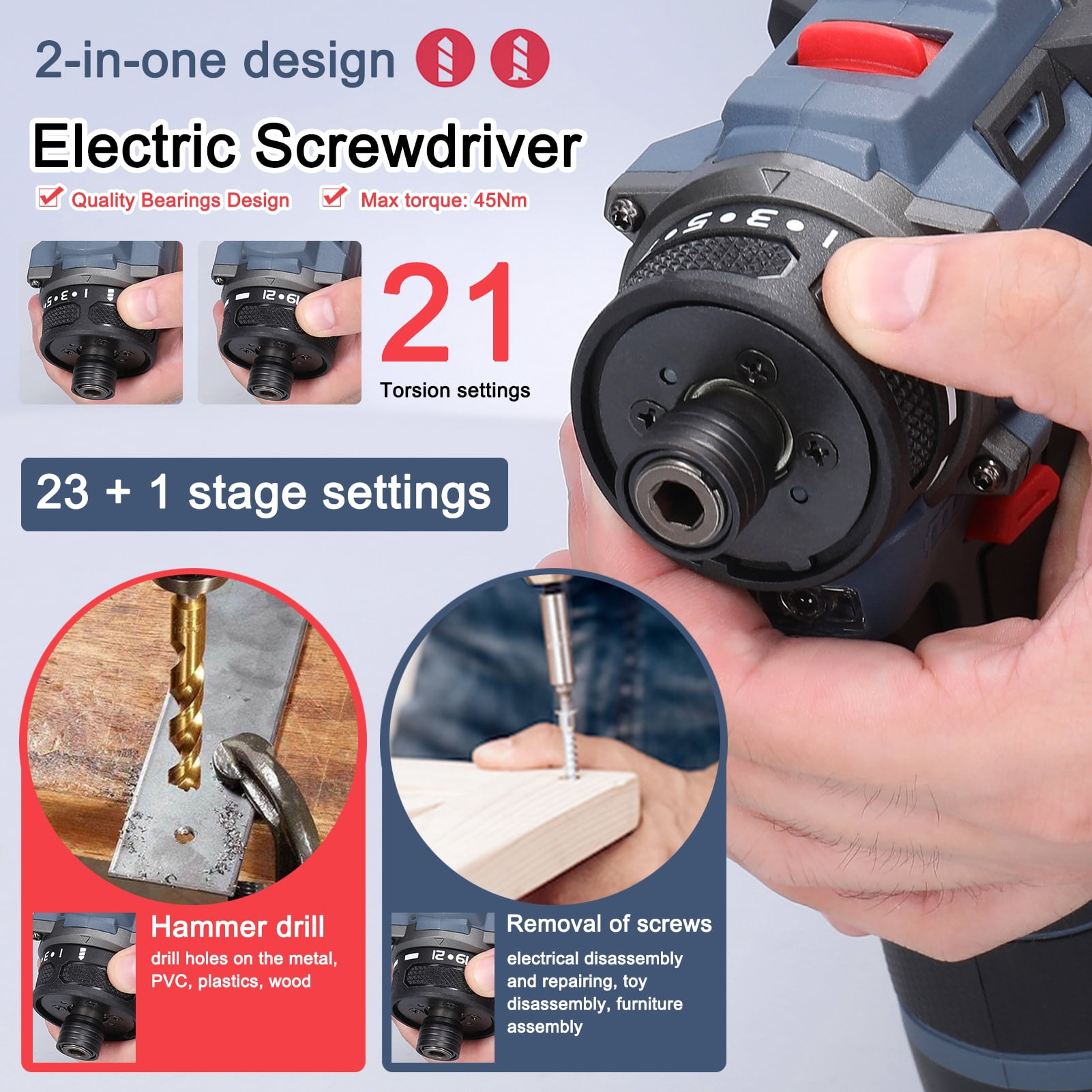 Electric 16.8V Multi-function Electric Screwdriver 45Nm  Brushless Motor Practical Screw Driver For Home Appliances Furniture Installation Automotive Electronics Repairing