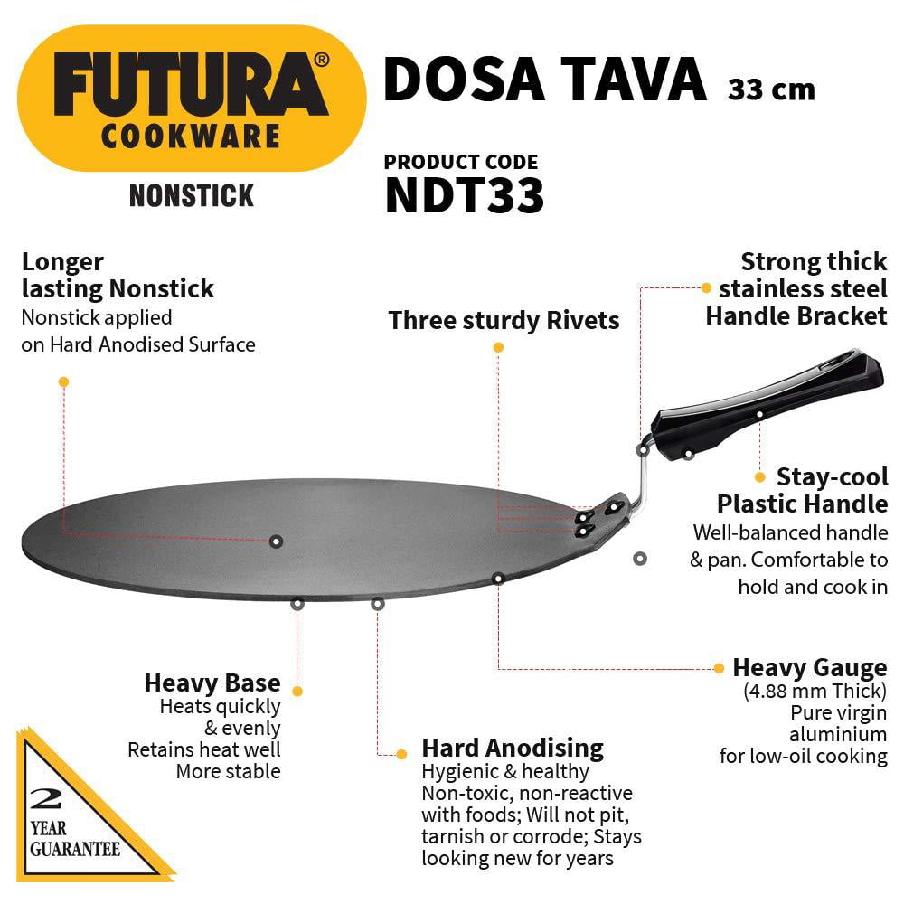Hawkins - Futura Q41 Non Stick Flat Dosa Tava Griddle 33cm with Plastic  Handle 