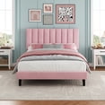 thumbnail image 2 of Suede Upholstered Platform Bed Frame with Adjustable Tufted Headboard – Full Size, Sturdy Noise-Free Support, No Box Spring Needed, Easy Assembly – Pink, 2 of 8