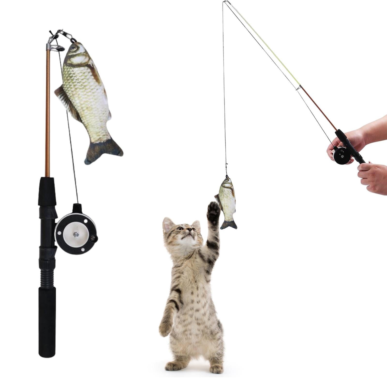 Interactive Retractable Fishing Pole Educational Fun Toy Catching,  Adjustable Cat Teaser Toy Catcher Exerciser for Kitty, Dog, Training Grass  Carp 