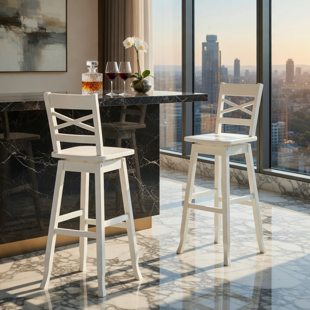 Demi Bonn Set of 2 Swivel Counter 30" Height Bar Stool withclined Backrest, Modern Kitchen Dining Chair, White