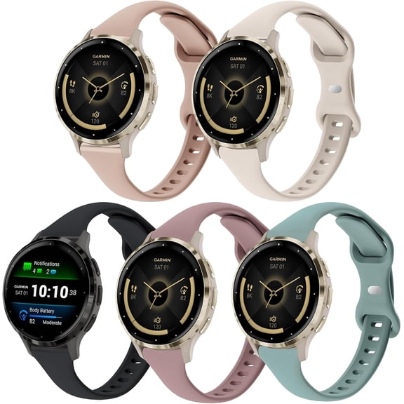 ERUCND-5 Pack 18mm Slim Silicone Watch Bands Compatible with Garmin Venu 4 41mm/Venu 3S /Vivoactive 4S /Venu 2S / Vivomove 3S, Thin Soft Narrow Sport Wristband Straps for Garmin Forerunner 255s/265S