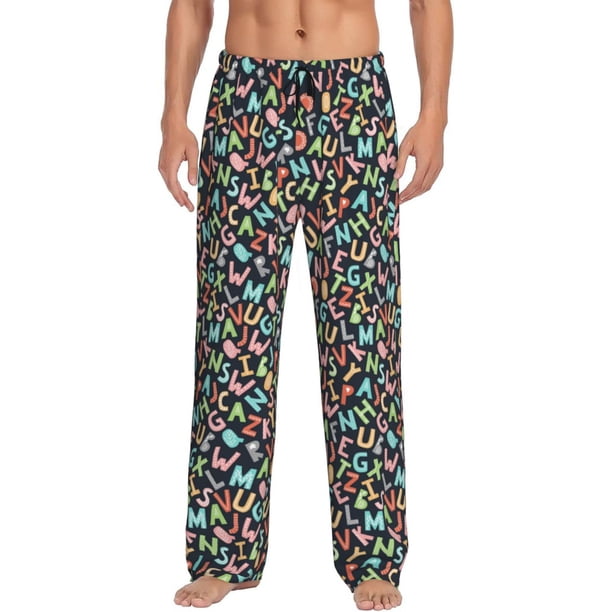 Balery Alphabet Pantalones de pijama para hombre, pijama ultraligero, pantalón de descanso-Large
