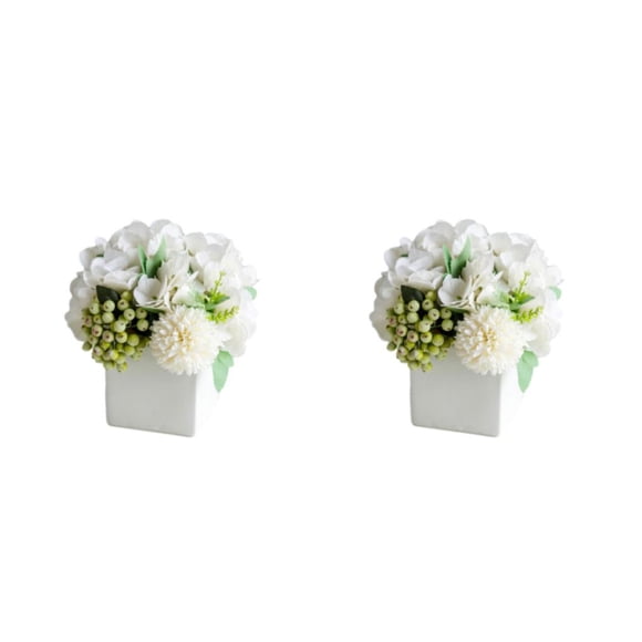 Florero de Cerámica Cateissary con Flores de Peonía Falsas Bajo Mantenimiento 2piezas Blanco