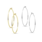 Stunning Stainless Steel Hoop Earrings Two-Pair Set in Silver and Gold, 50mm Diameter