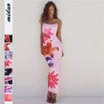 thumbnail image 5 of Vestido largo con estampado de espagueti y espalda descubierta para mujer, traje elegante ajustado de retazos en contraste con cuello Halter, moda de otoño, 2024, 5 of 5