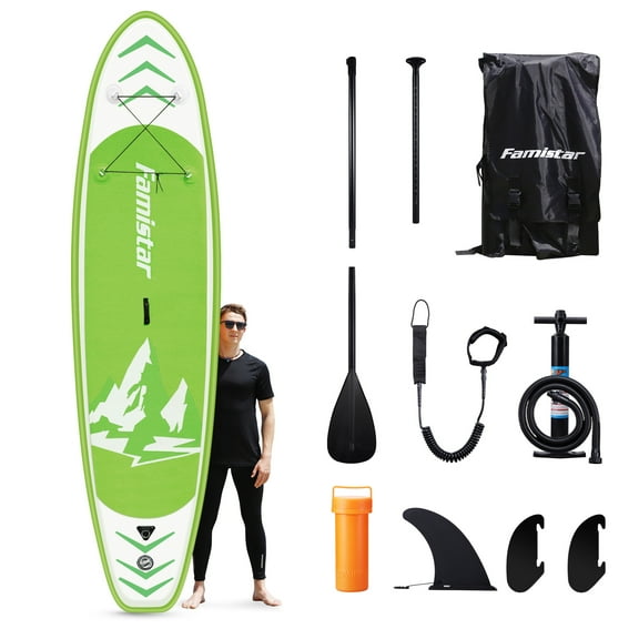 Famistar 12' Inflatable Stand Up Paddle Board SUP w/ 3 Fins, Adjustable Paddle, Pump & Carrying Backpack