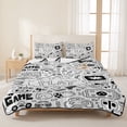 thumbnail image 3 of King Quilt Set 96''x106'', Black White Video Game Lightweight Bedspread Coverlet with 2 Pillow Shams, Console Computer Gaming Sketch Style Breathable All Season Quilt Bedding for Bedroom/Guest Room, 3 of 9
