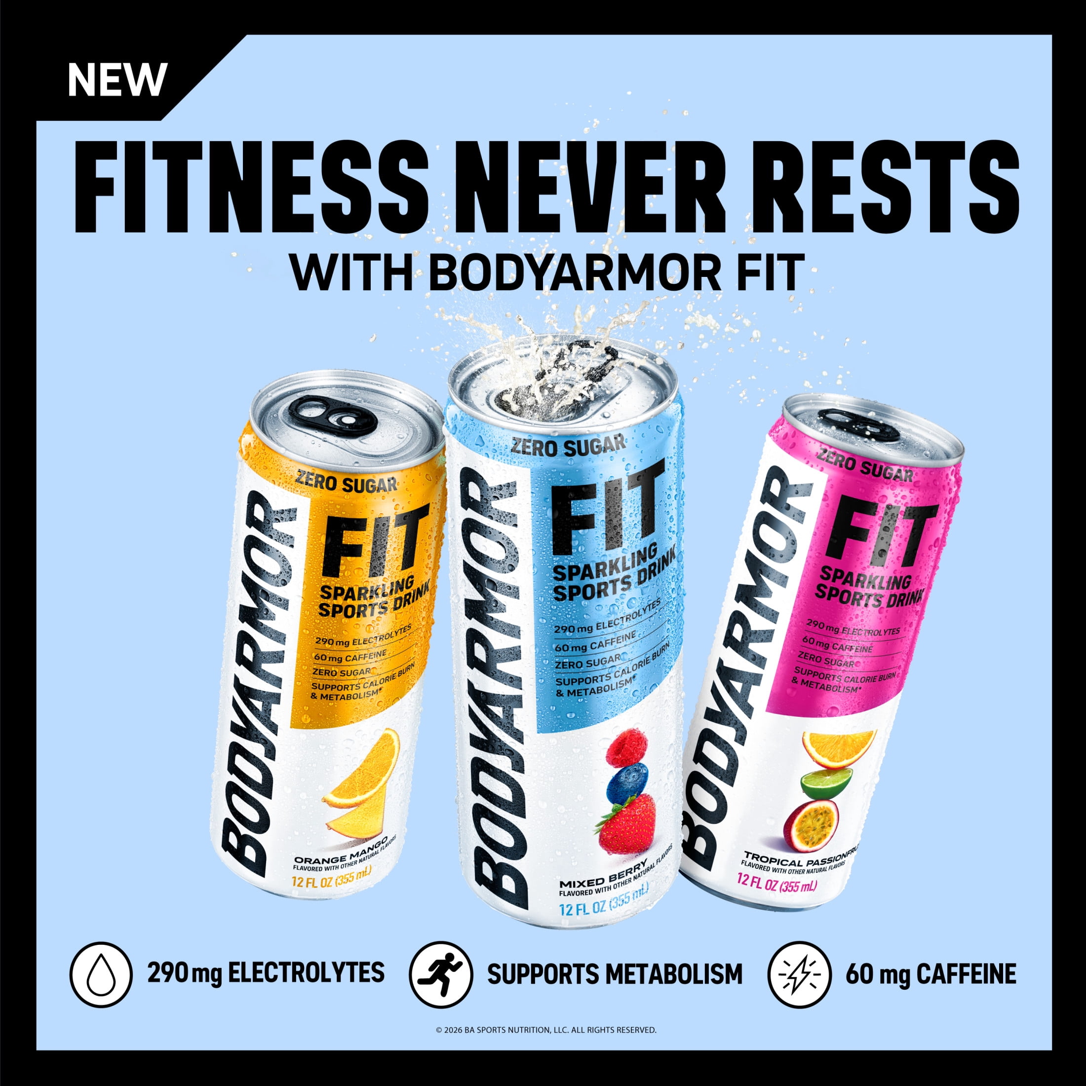BODYARMOR FIT Zero Sugar Mixed Berry Sports Drink Cans, 12 fl oz, 4 Pack