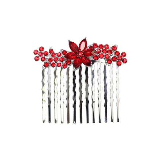 Faship Gorgeous Red Rhinestone Crystal Floral Small Hair Comb