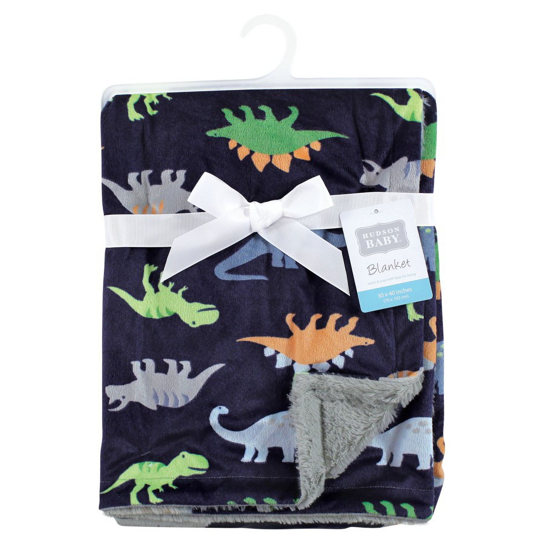 Luvable Friends Infant Boy Plush Blanket with Faux Shearling Back, Dinosaurs, One Size