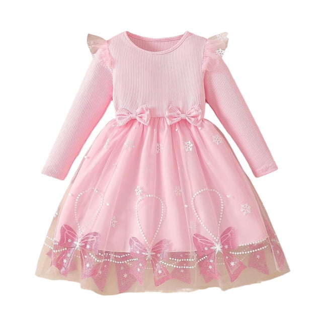RXMEKW Robe en Maille à Manches Longues à Col Rond pour Filles Robe de Princesse pour Tout-Petits Coton Doux