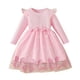 thumbnail image 1 of Vestido de cuello redondo y manga larga para niñas Vestido de cuello redondo y manga larga para niñas Falda de malla elegante Vestido de princesa elegante para niñas pequeñas Vestido de poliéster para, 1 of 8