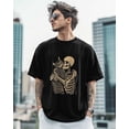 thumbnail image 2 of Camisetas para hombre, camiseta de algodón con cuello redondo y diseño de esqueleto de gato, estilo retro de manga corta., 2 of 8