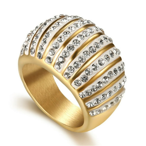 Hip Hop Iced Out Bling Big Arc Ring Female 14K Yellow Gold Cocktail Rings For Women Party Jewelry High Quality