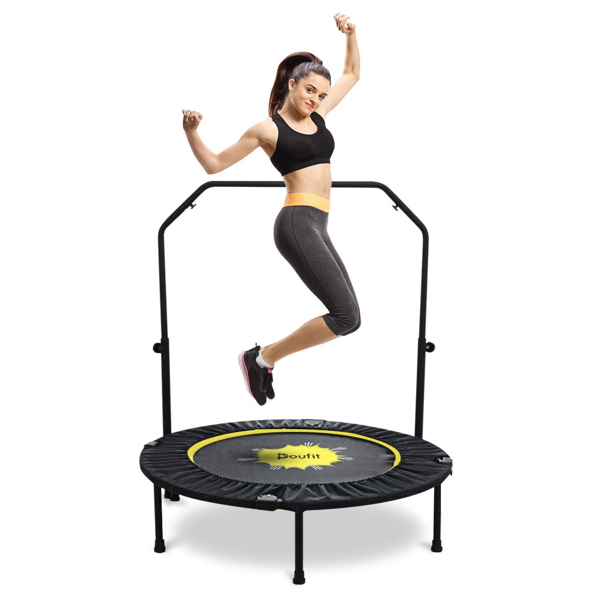 40-Inches Foldable Rebounder Trampoline for Kids Adults Fitness with Adjustable Handlebar, Indoor Exercise Gym Yoga Workout