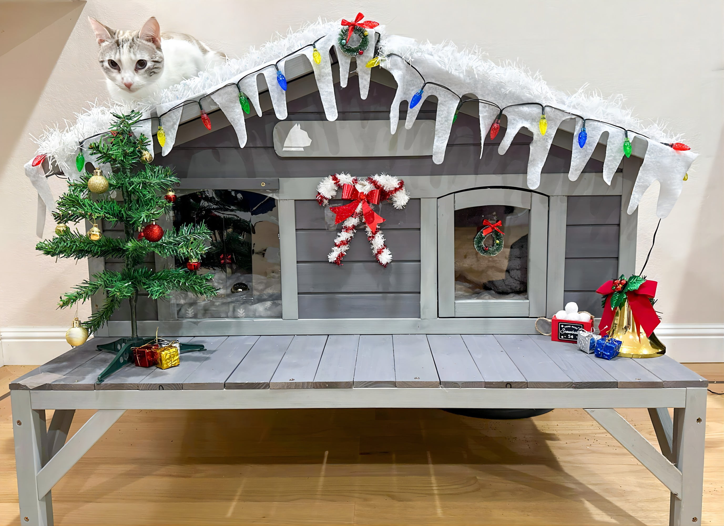 Aivituvin Outdoor Cat House for Winter Feral Cat Shelter Weatherproof Large Opening Roof Escape Door