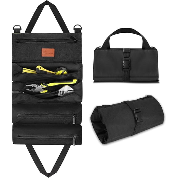 Morrowind Small Lightweight Roll-Up Tool Bag, 5-Pocket Waterproof Organizer, Heavy-Duty Zipper, Black