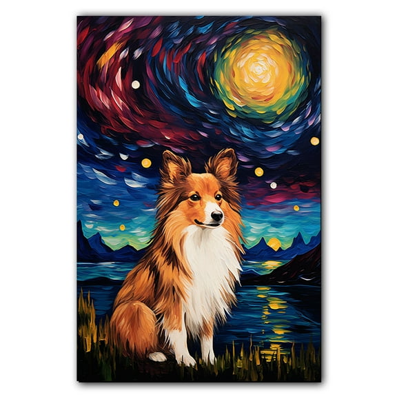 Shetland Sheepdog Dog Unframed Starry Night Van Gogh Inspired Dog Pet Family Animal Friend Peace Oil Painting Art Print Canvas Wall Decor