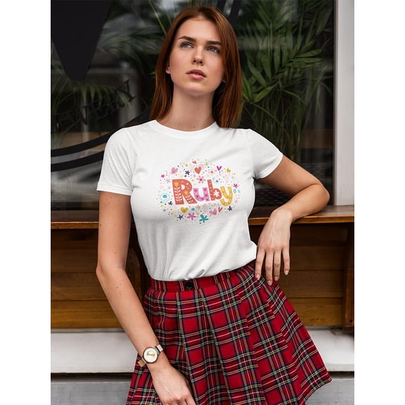 Ruby Cute Colorful Floral Name T-Shirt Women -Image by Shutterstock, Female Small