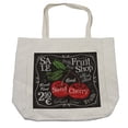 thumbnail image 1 of Fruit Shopping Bag, Ripe Cherries Sketch Style Stem and Leaves Fruit Shop Sign Design on Dark Backdrop, Eco-Friendly Reusable Bag for Groceries Beach and More, 15.5" X 14.5", Cream, by Ambesonne, 1 of 2