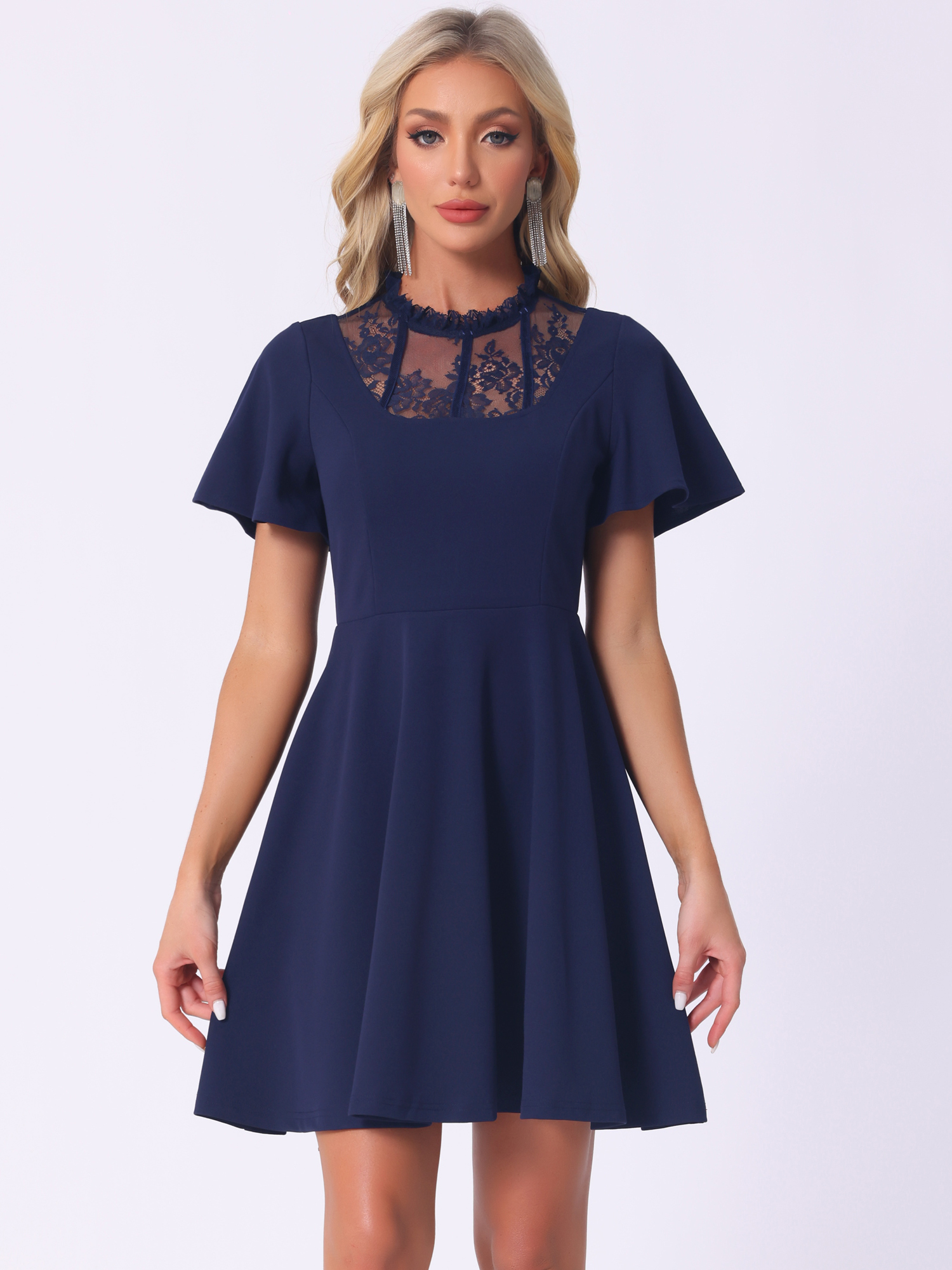 DARING DIVA Women's Lace Mesh Halter Neck Gothic Midi Dresses S Dark Blue