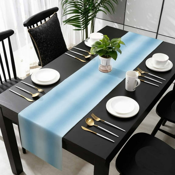 Blue Ombre Cotton Linen Small Table Runner 13 x 48 inch Modern Art Farmhouse Non-slip Rectangular Dining Table Decor for Wedding Party Holiday Dinner