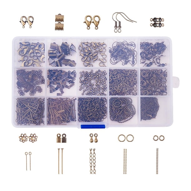 Kit básico de 870 piezas para accesorios de joyería: ganchos, cierres y anillos para pendientes. Bronce