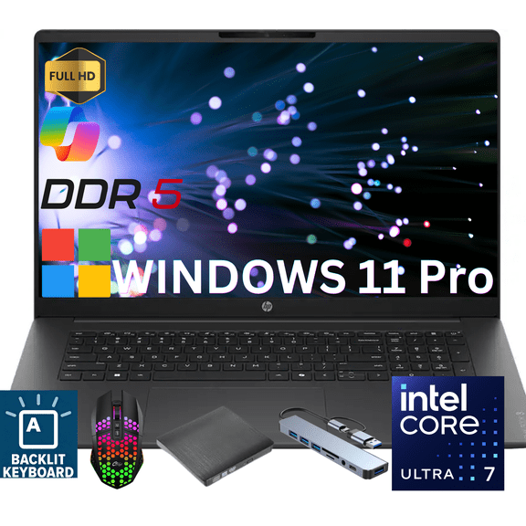 HP Omnibook 3 17.3 inch Windows 11 Pro Laptop Intel Core Ultra 7 AI PC 24GB RAM 512GB SSD Black