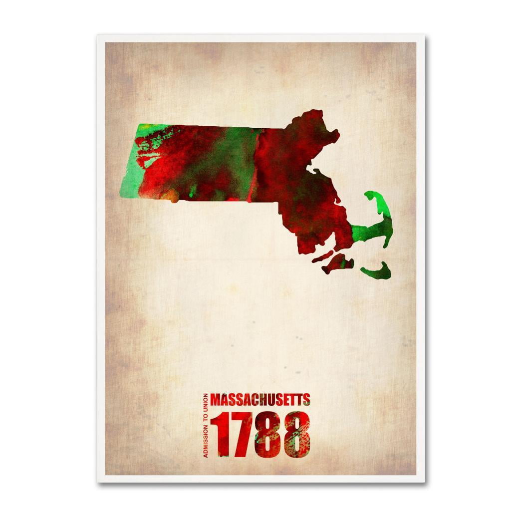 Trademark Fine Art "Massachusetts Watercolor Map" Canvas Art by Naxart