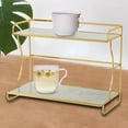 thumbnail image 3 of Organizador de encimera de 2 niveles, estante cosmético, decoración decorativa hogar, maquillaje Impresión de mármol blanco Gloria Soporte de la magdalena, 3 of 8