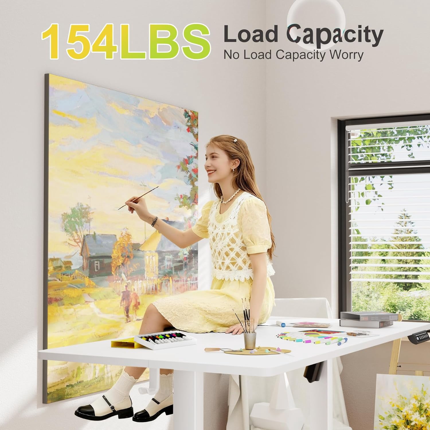 JessieMal Electric Standing Desk, 45 x 24 Inches Sit Stand up Desk, Sit Stand Height Adjustable Home Office Desk with 4 Height Position Memory - with Splice Board (White, 45)