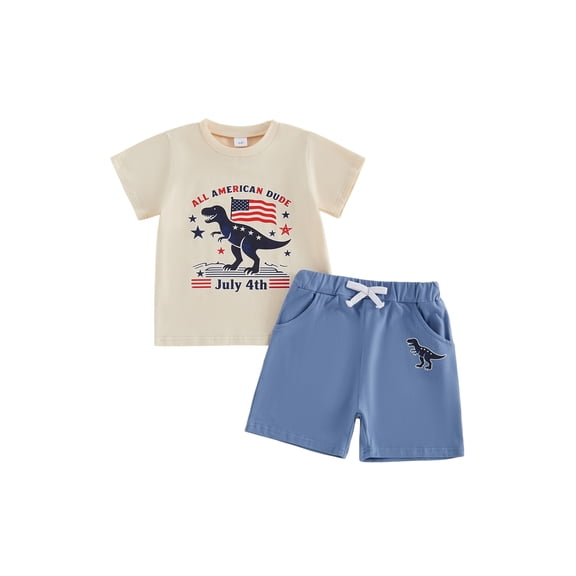 BemeyourBBs Toddler Baby Boy 4th of July Outfit Baby Boys Patriot Independent Day Summer Clothes Dinosaur American Flag Short Sleeve T-shirt and Pockets Shorts 2 Piece Set