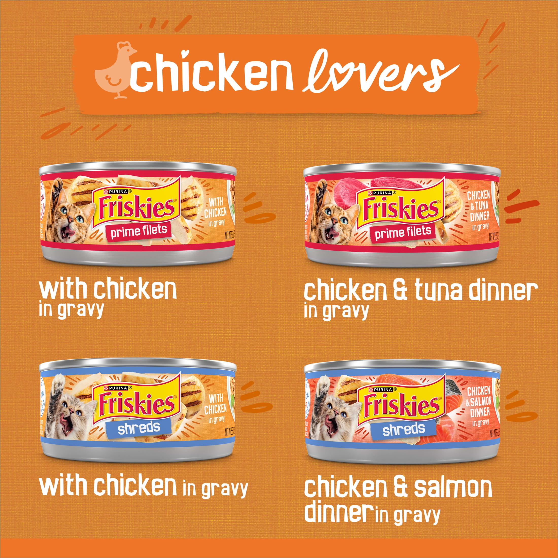 Bundle & Save: Purina Friskies Wet Cat Food Gravy Variety Pack, Chicken Lovers Prime Filets and Shreds and Purina Friskies Dry Cat Food, High Protein Tender & Crunchy Combo, 16 lb Bag Cat Bundle