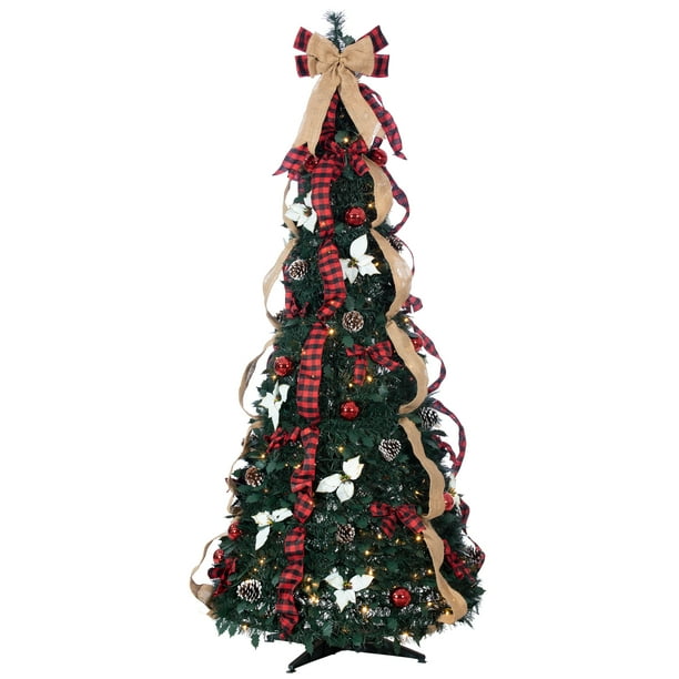 Gerson 6-Foot High Pop Up Pre-Lit Green Decorated Pine Tree With Warm White Lights - Walmart.com
