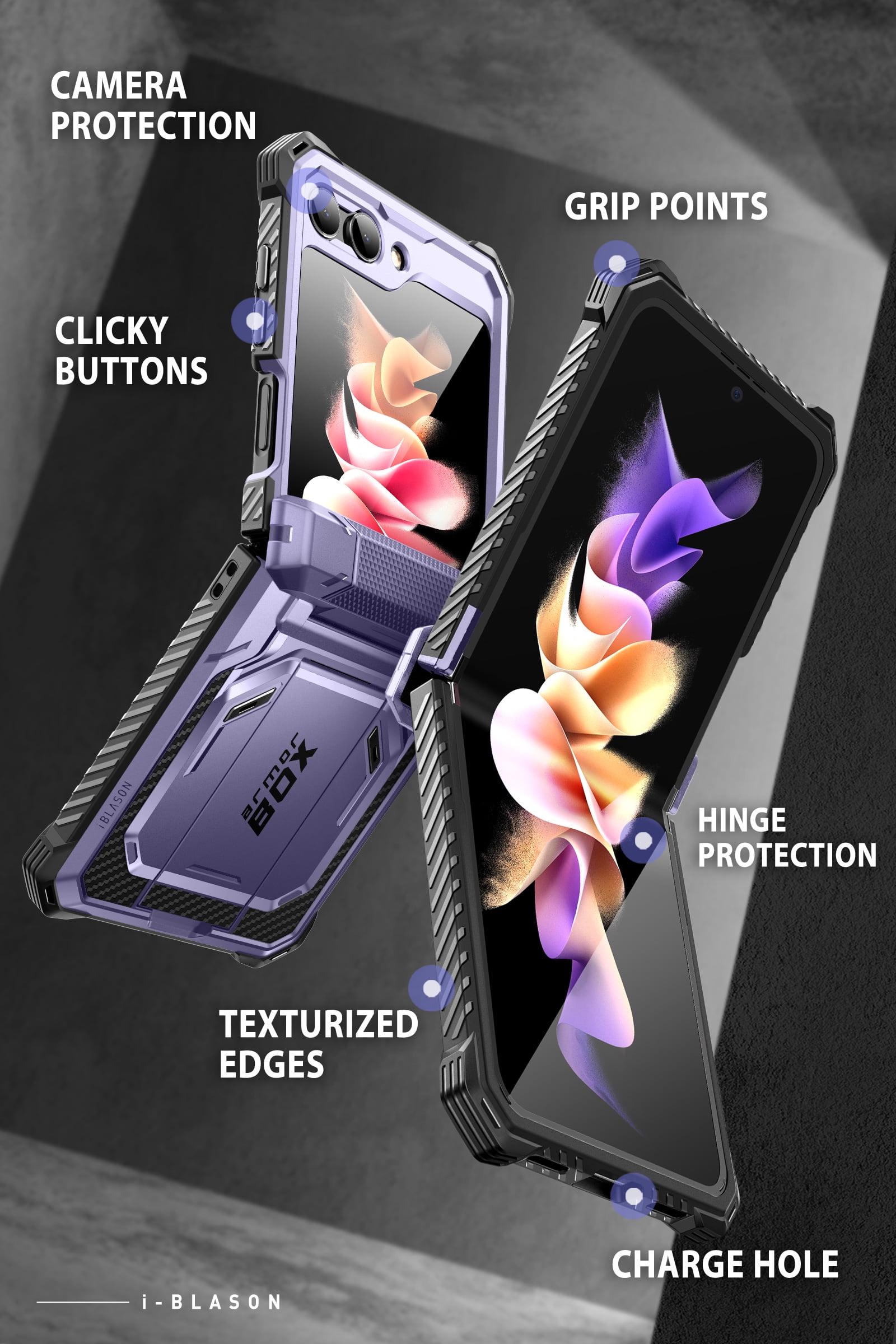 i-Blason Armorbox Shock-Absorbent & Resistant Holster Cell Phone Case for Galaxy 2023 ZFlip5, Mauve