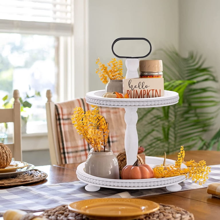 Urban Deco Two-Tier Round Wooden Tray, White photo 6