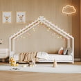 thumbnail image 3 of Bellemave Twin Size Metal House Bed with Roof and LED Lights Montessori House Bed with Headboard and Footboard Floor Bed Frame with Slats (Twin, White), 3 of 10