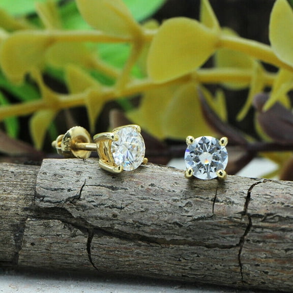 Mangal Jewels 3 Ct Round Cut 4mm Diamond Solitaire Screw Back Womens Stud Earrings 14k Yellow Gold Finish