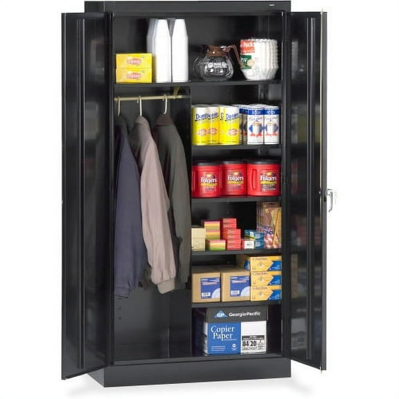 Tennsco Combination Wardrobe/Storage Cabinet 36" x 18" x 72" - 2 x Door(s) - Locking Mechanism, Welded, Heavy Duty, Reinforced - Black - Recycled