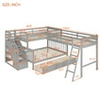 thumbnail image 2 of Harper & Bright Designs L-Shape Triple Bunk Beds with Stairs and Storage Drawers, Twin over Full Bed Attached a Loft Wood Corner Bunked, Gray, 2 of 16