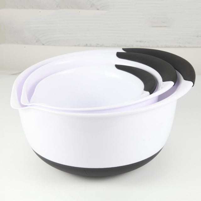 3-Piece Plastic Mixing Bowl Set for Whipping Eggs, Washing Produce & Serving Salads, Lightweight Nesting European Design with Non-Slip Base, Easy-Pour Rim for Home & Rv , Three-Piece Salad Bowl Set