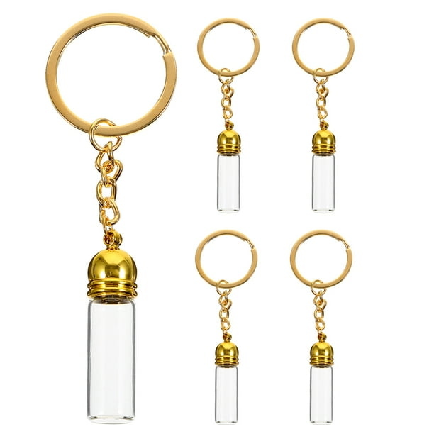 5 piezas Pequeña botella de vidrio Llavero Decoraciones Pequeños frascos de vidrio Mini botellas de vidrio Llaveros Botellas de perfume de vidrio Llaveros de botellas de perfume vacías